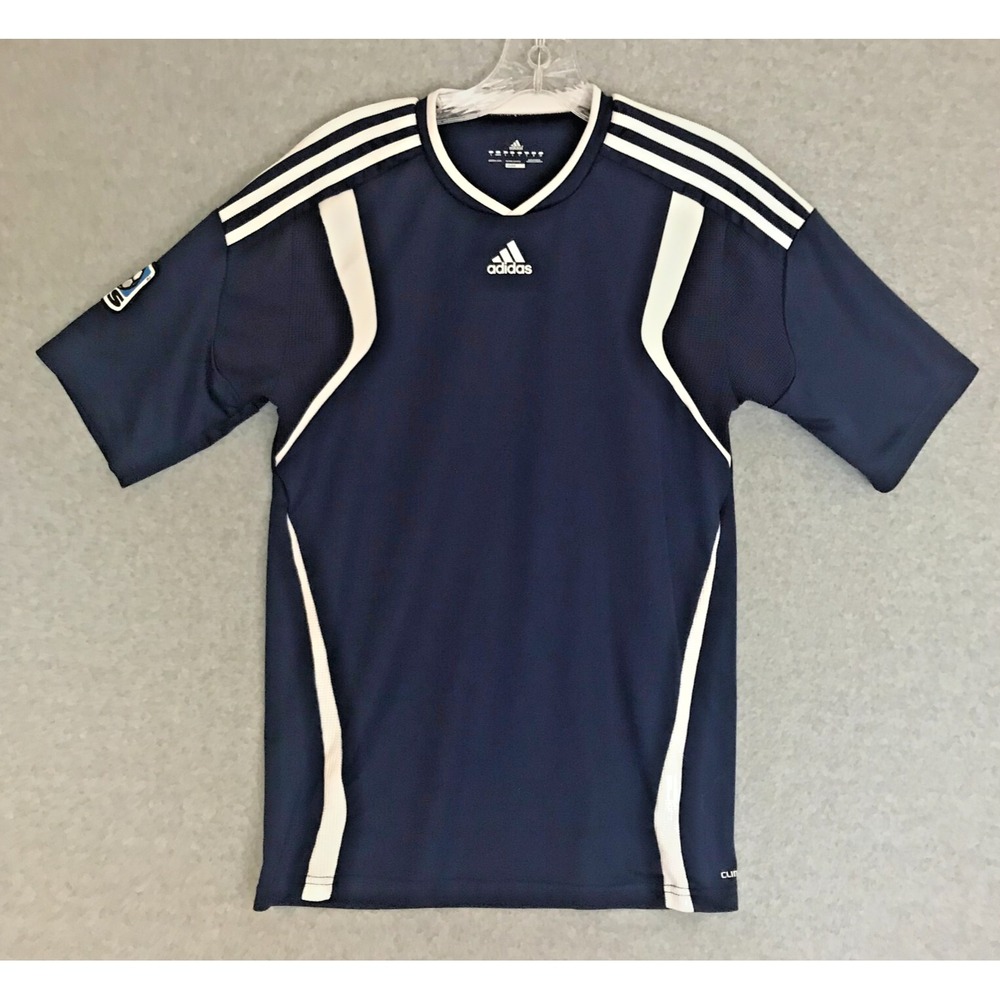 Adidas MLS 3 Stripe Soccer Jersey Shirt #30 Mens Small V-Neck Blue Climacool